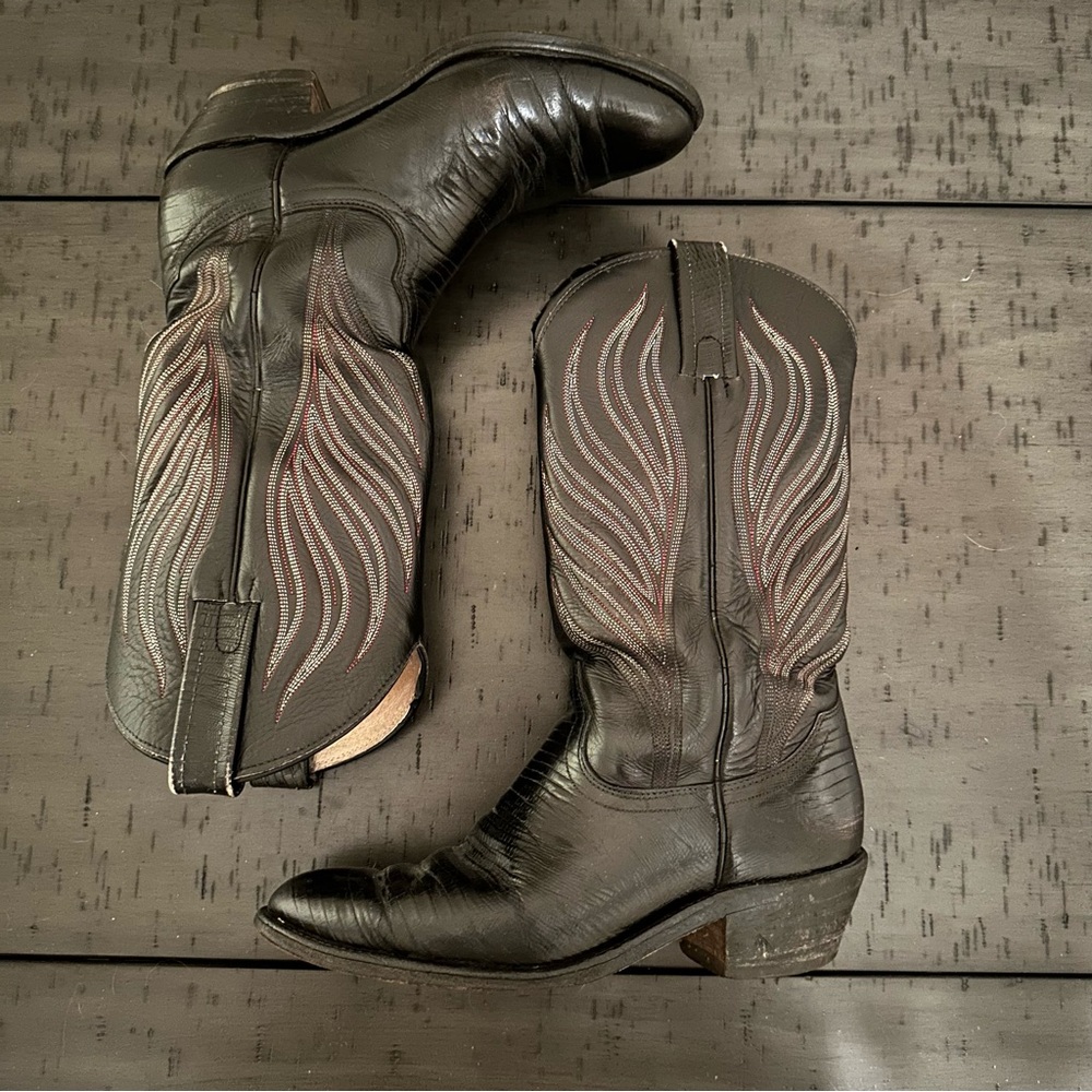 Vintage Frye 2366 Lizard Black Cowboy Western Boots